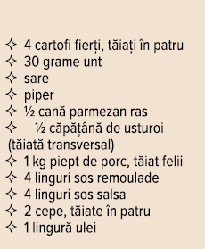   4 cartofi fierți, tăiați în patru   30 grame unt   sare   piper     cană parmezan ras        căpățână de usturoi  (   