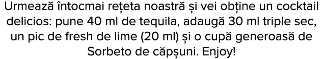 Urmeaz   ntocmai re eta noastr   i vei ob ine un cocktail delicios: pune 40 ml de tequila, adaug  30 ml triple sec, u   