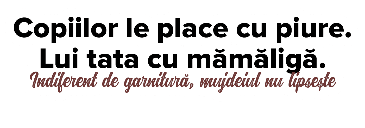 Copiilor le place cu piure  Lui tata cu m m lig   Indiferent de garnitur , mujdeiul nu lipse te