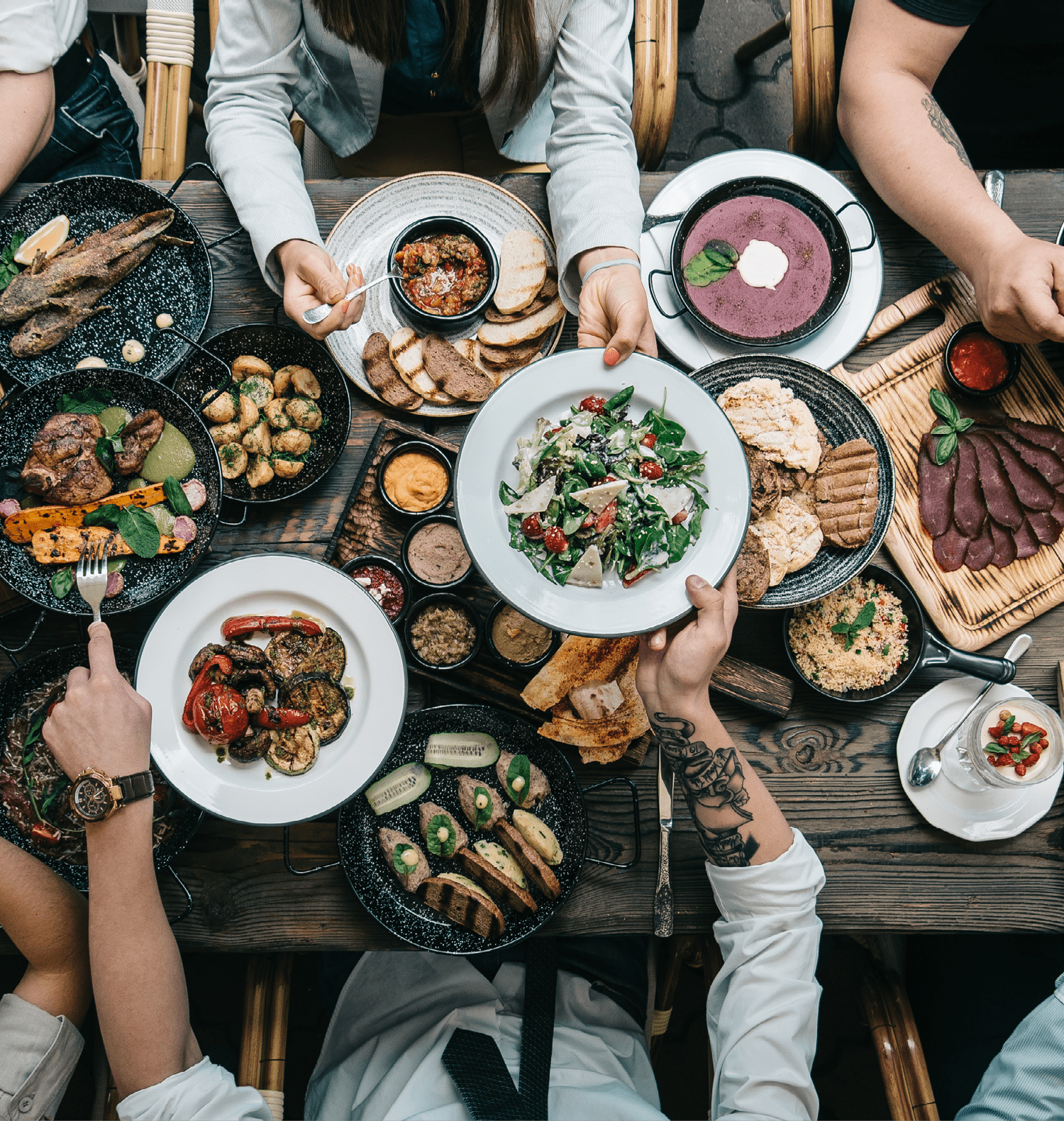 table with food, top view