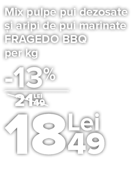 Mix pulpe pui dezosate  i aripi de pui marinate FRAGEDO BBQ per kg     