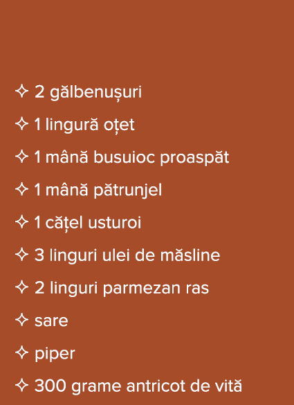   2 g lbenu uri   1 lingur  o et   1 m n  busuioc proasp t   1 m n  p trunjel   1 c  el usturoi   3 linguri ulei de m   
