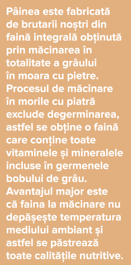 P inea este fabricat  de brutarii no tri din fain  integral  ob inut  prin m cinarea  n totalitate a gr ului  n moara   