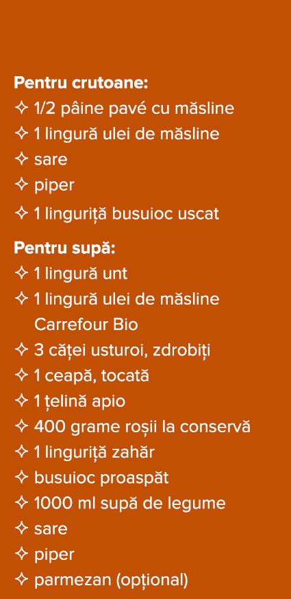 Pentru crutoane:     1 2 p ine pav  cu m sline     1 lingur  ulei de m sline     sare     piper     1 linguri   busui   