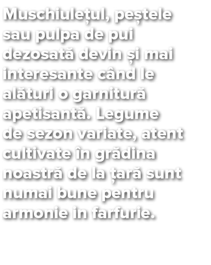 Muschiule ul, pe tele sau pulpa de pui dezosat  devin  i mai interesante c nd le al turi o garnitur  apetisant   Legu   