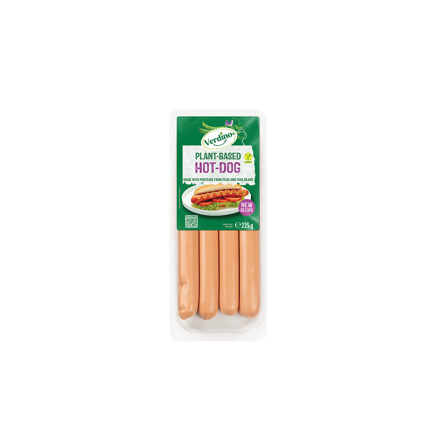 Alternativă vegetală hot dog Verdino, 225 g